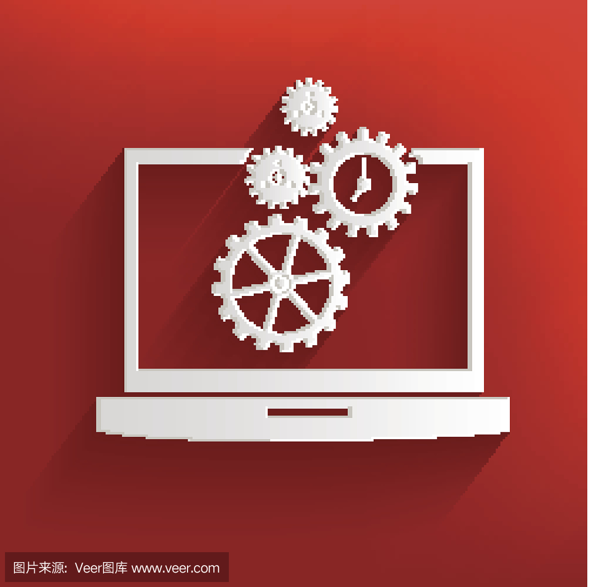 計算機(jī)系統(tǒng)符號在紅色背景下,干凈的向量