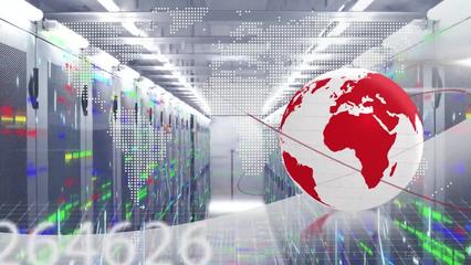 計(jì)算機(jī)服務(wù)器上的數(shù)據(jù)處理和地球儀動(dòng)畫(huà)